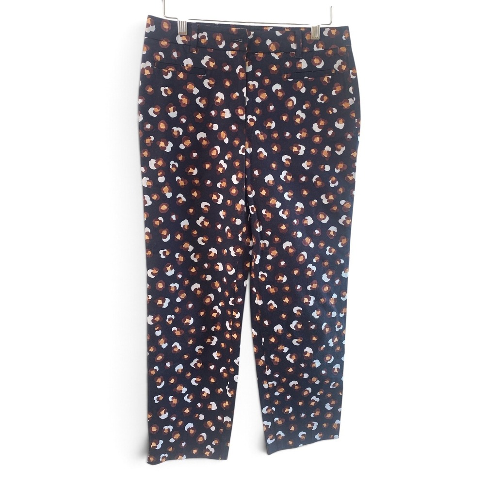 Ann Taylor Womens Navy Blue Leopard Print Ankle Pants Size 2 Stretch Cotton
